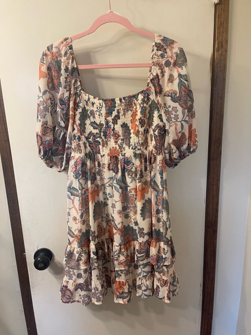 Flying Tomato Cream Mini Dress with Orange and Blue Floral NWOT Sz. L #148